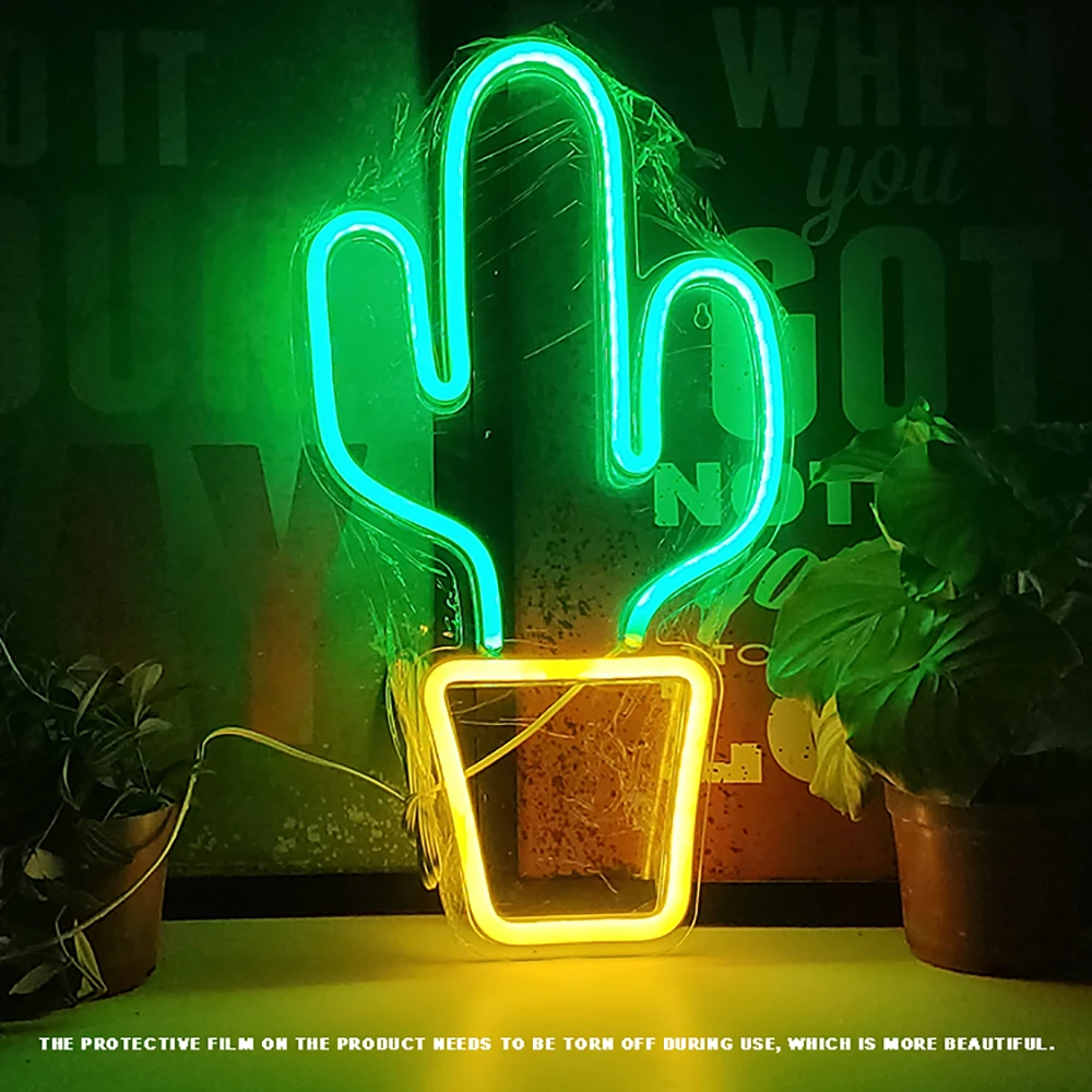 Neon Light Cactus Pineapple Coconut Tree Popsicle Christmas Tree Rose Led Neon Sign Usb Powered Light Wall Neon Sign Decor