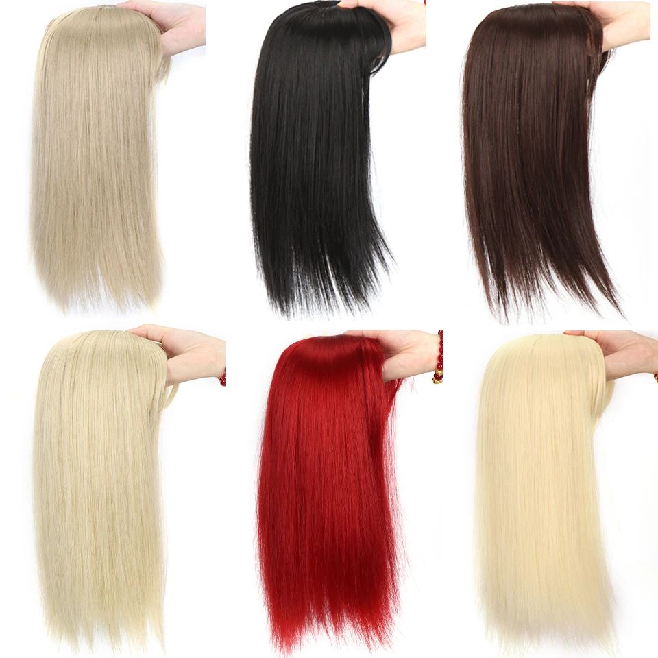 LUPU Natural Synthetic False Hair Piece Brown Black for Women Topper With Bangs Clip In Hair Extensions High Temperture Fiber