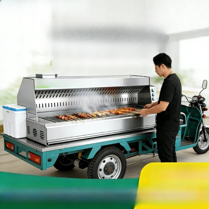 Desktop smokeless purification barbecue truck Commercial stall Mobile night market special car tricycle barbecue oil fume