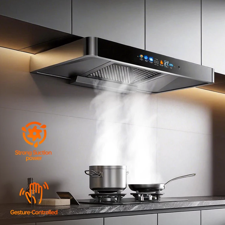 Kitchen Range Hood Electric Vented Wall-mounted Frequency Conversion Strong Suction T-shaped Machine Automatic Household Hotel