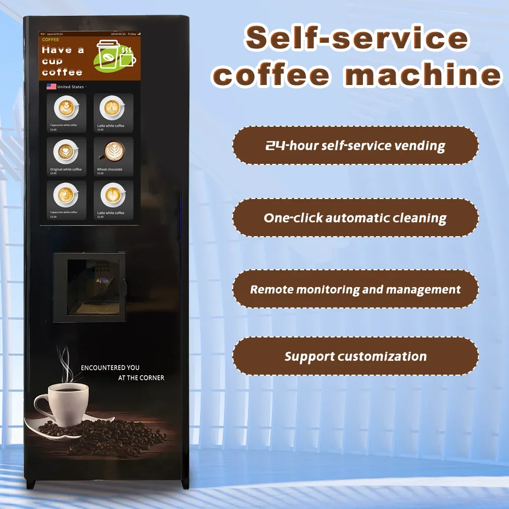 Factory Custom Smart Instant Coffee Vending Machine Big Screen Scanning Qr Code Payment System