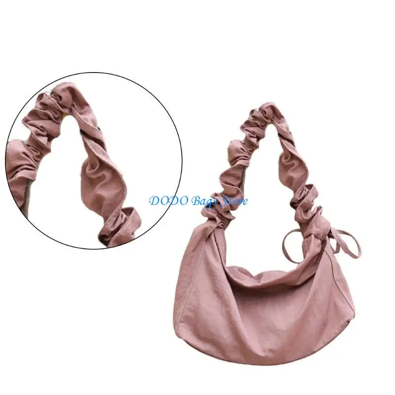 

Nylon Crossbody Bag with Adjustable Strap Pleated Drawstrings Shoulder Handbag