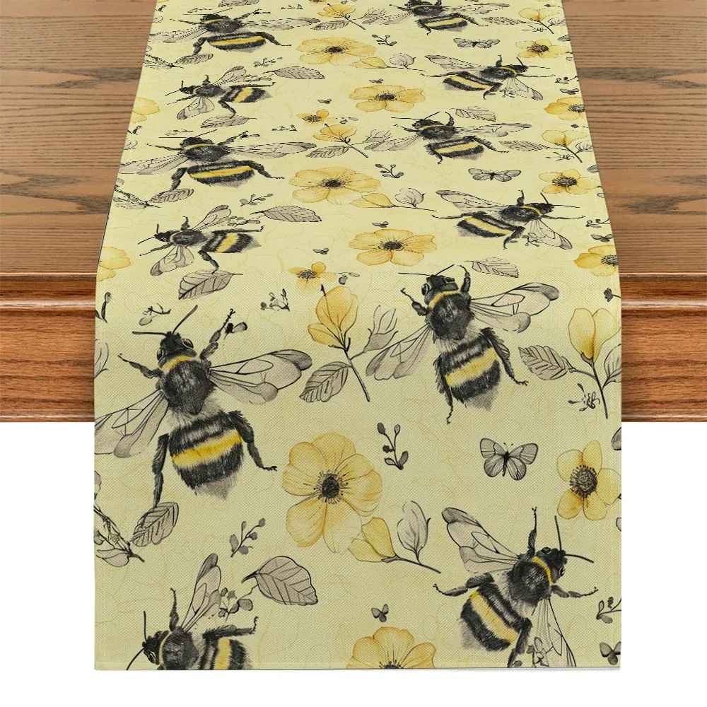 Flower Insect Table Runner, Dining Table Decoration, Kitchen Supplies, Daisy Bee Table Runner, Party Decoration