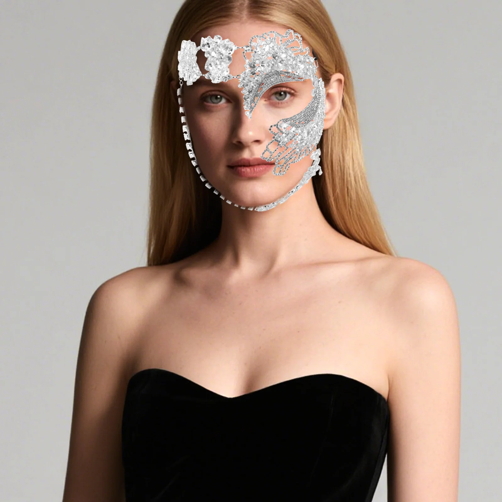 

Zircon Mask Halloween Masquerade Ball Party Carnival Prom Mardi Gras Decorations Silver Evening Costume Miss