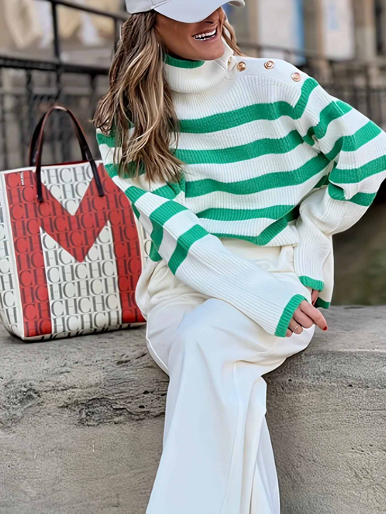 

Повседневный вязаный пуловер с высоким воротом, свободный свитер в полоску с цветовыми блоками, женская трикотажная одежда