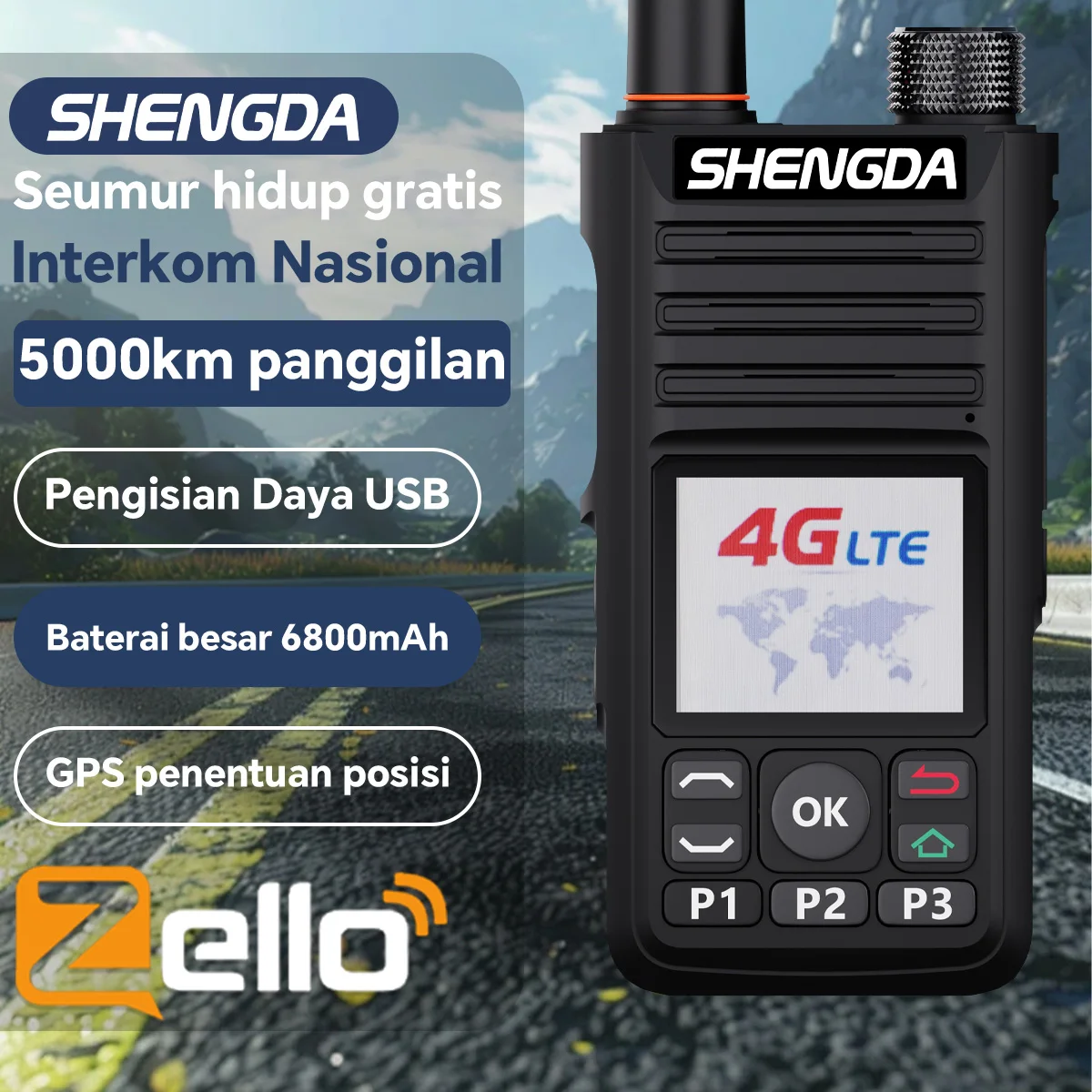 젤로 무전기 SD-B7 4G POC 5000KM 블루투스 GPS SOS LCD 디스플레이 무선 연결 방해 방지 고음질 출력