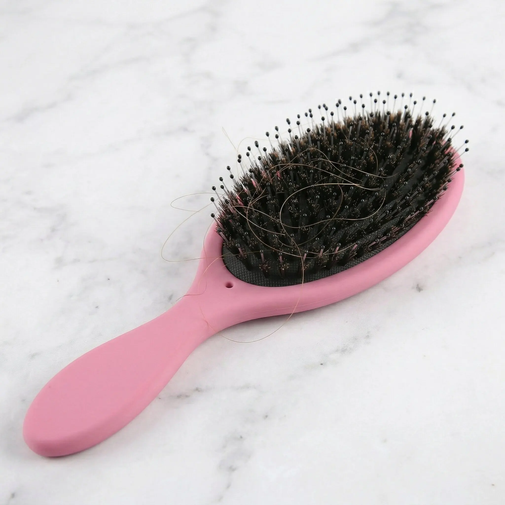 

Розовая расческа из щетины кабана 22 см с ручкой из АБС-пластика для разглаживания волос и улучшения их состояния