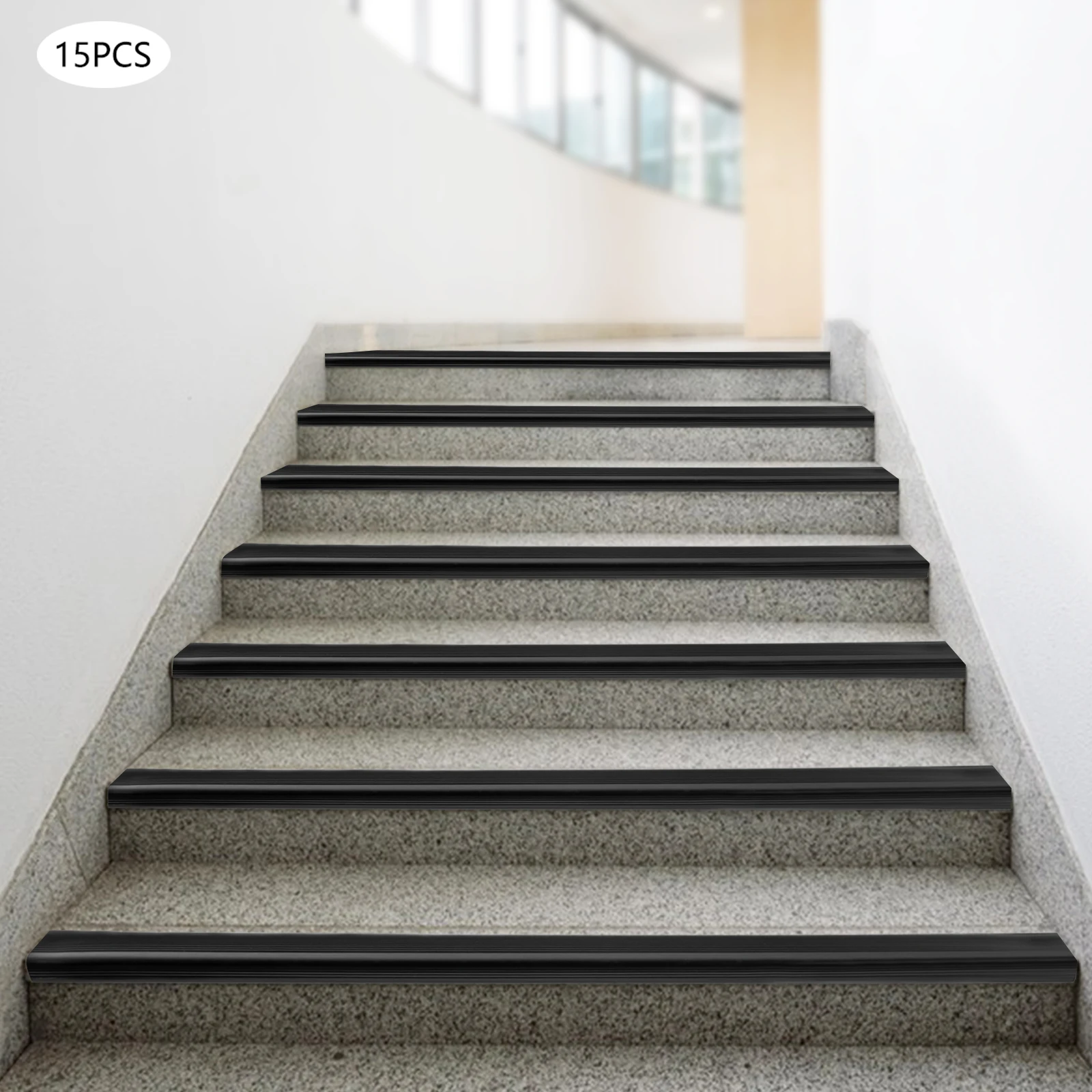 계단 가장자리 보호대, 미끄럼 방지 단계 가드, PVC 계단 트림, 15 PCS 검정색 계단 코너 가드 - 35.43x1.97x0.98인치, 3.3mm 두께
