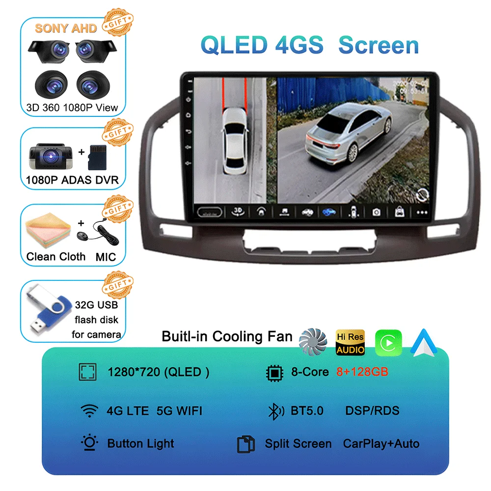 Android 16 Carplay Autoradio WIFI + 4G Voor Buick Regal Opel Insignia 2009 2010 2011 2012 2013 Multimidia Speler GPS Navi Stereo BT