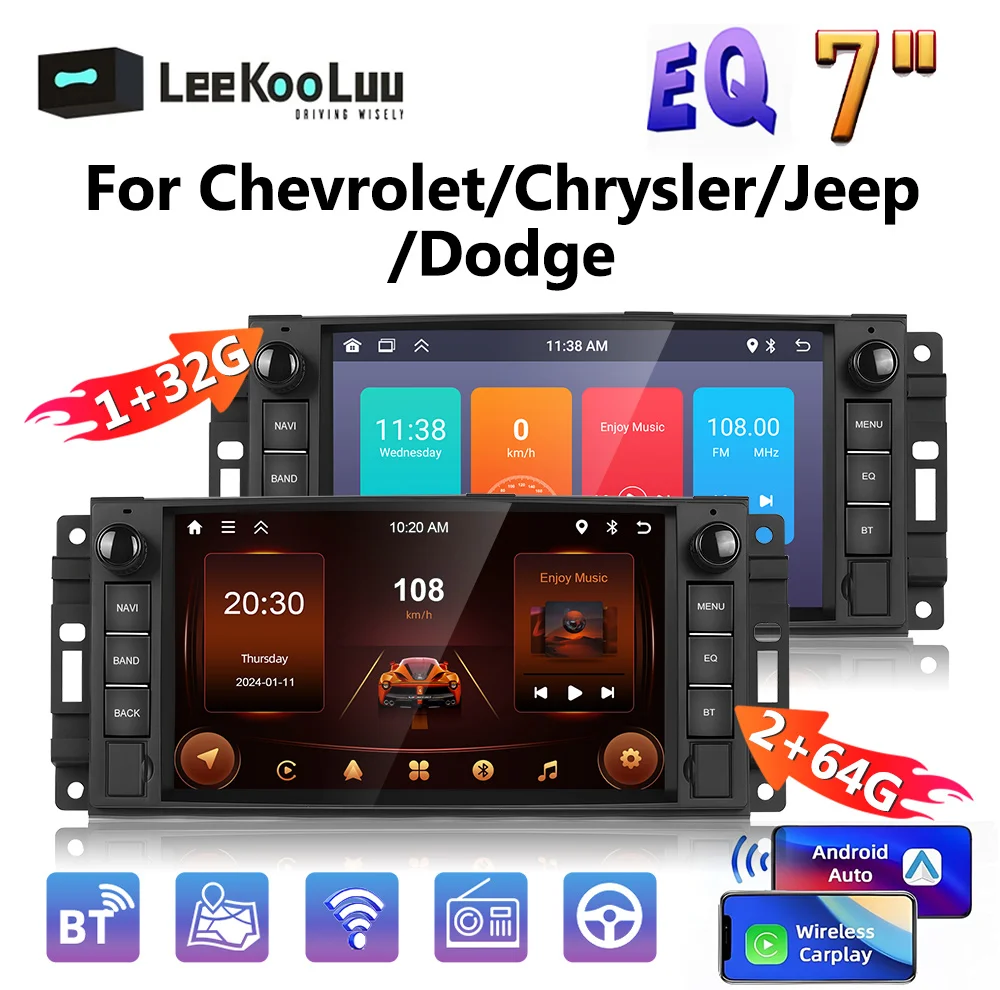 LeeKooLuu Android Car Radio GPS Carplay For Jeep Cherokee 2009 2008 2010 Wrangler Dodge Challenger Chrysler Multimedia Player