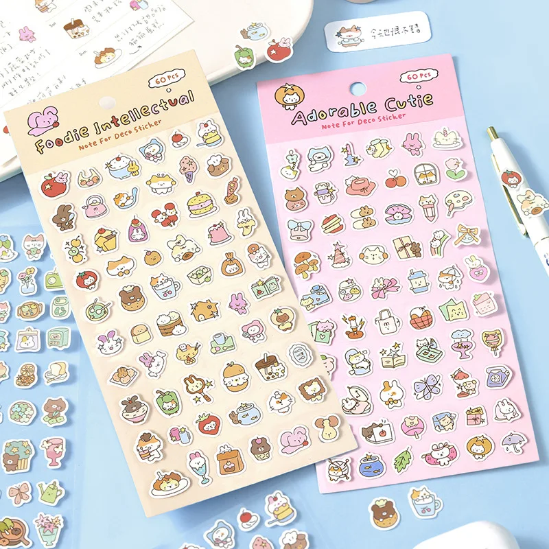 

1 Pc Cute Cartoon Rabbit Kitty Pattern Sticker DIY Scrapbooking Journaling Decorative Material Student Diary Label Sticker