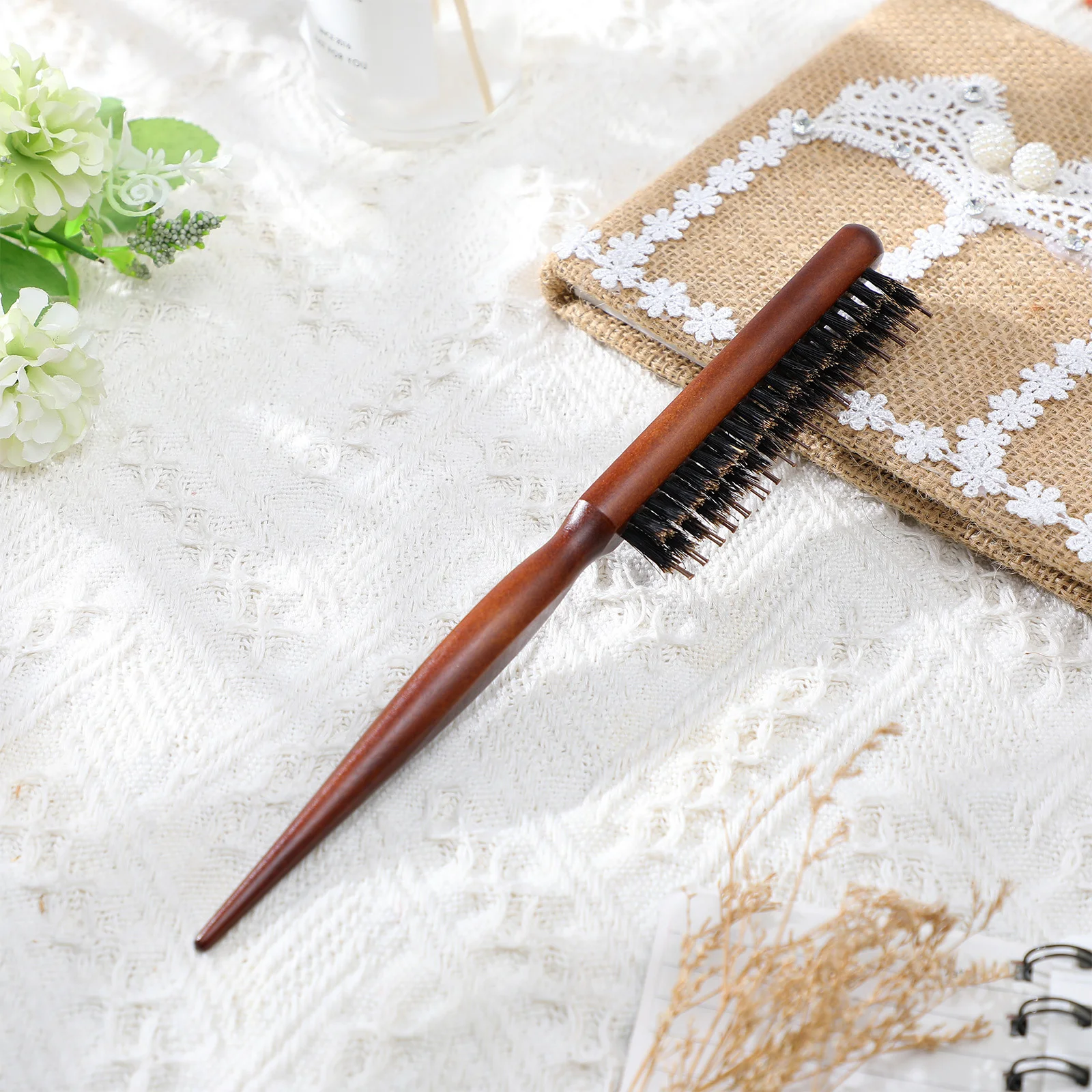 

Bristles Hair Comb Wooden Handle Hair Brush Pointed Tail Hairdressing Comb Ergonomic Design for Salon Home Use Random Color