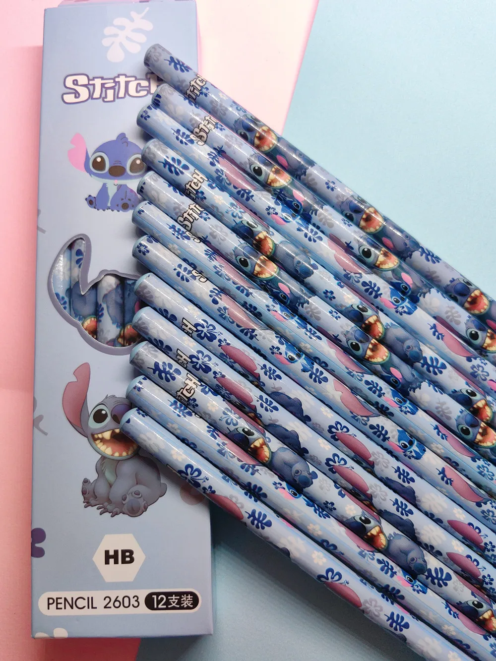 12pcs Disney Anime Pencil Set Lilo&Stitch Series Kids Stationery Pen School Supplies Cute Pencil Sharpener Christmars Gifts