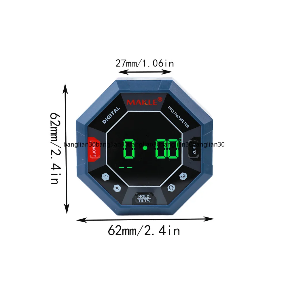 Digital Display  Box Level Ruler, Protractor Octagon 9-Sided Magnetic Laser Inclination Meter