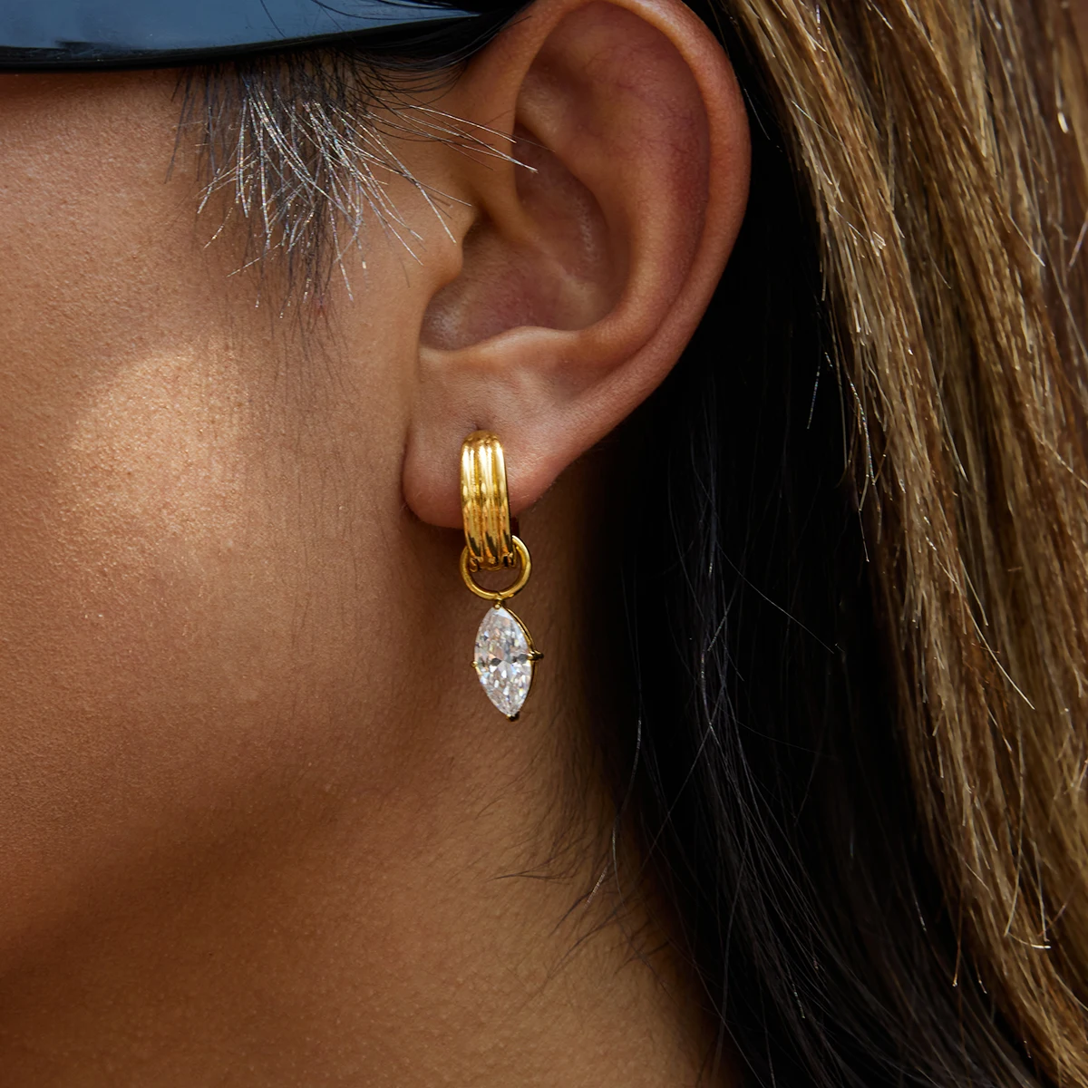 

Trendy Designer 18K Gold Color Plated White Zircon Pendant Earrings Hypoallergenic Waterproof Stainless Steel Jewelry Gif
