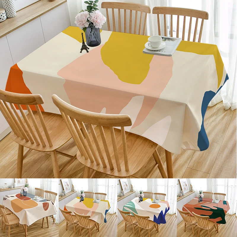 

Nordic Style Orange Splicing Style Linen Tablecloth Household Simple Pattern Tablecloth Rectangular Kitchen Tablecloth