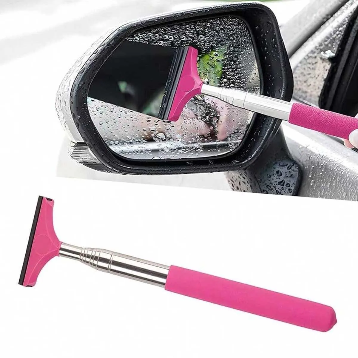 1 Pack Retractable Car Mirror Windshield Wiper with Telescopic Long Bar, General Auto Accessories