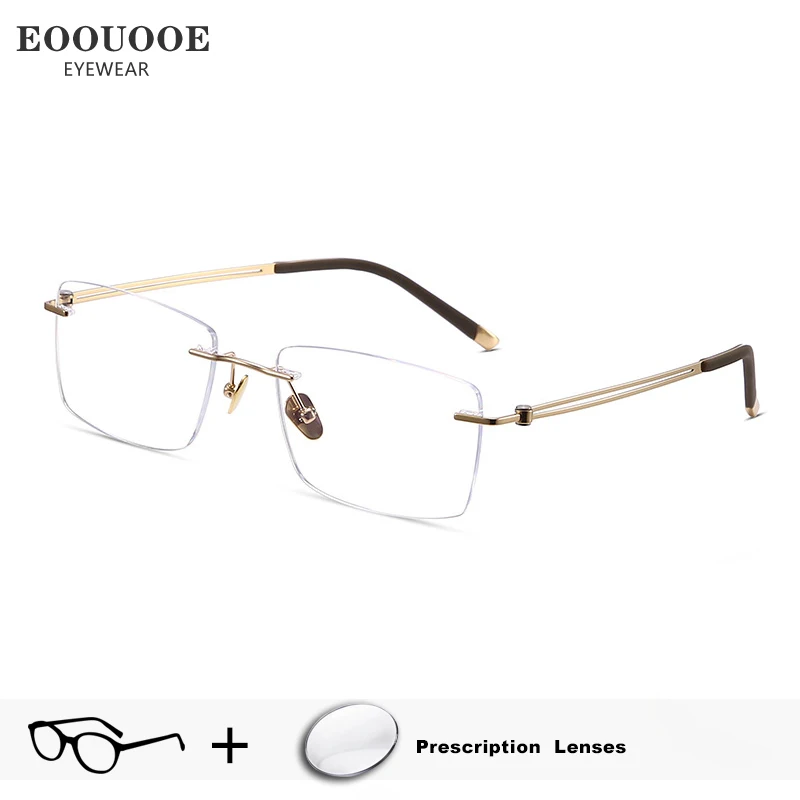 

Men's New Rimless Optics Glasses Square Pure Titanium Prescription Lenses Progressive Myopia Eyewear Reading Eyeglasses Rubber