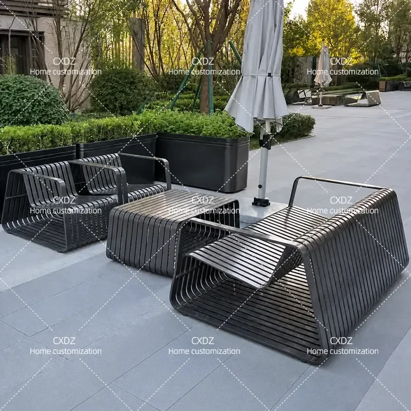Outdoor Metal Sofa Set with Coffee Table Waterproof Sunproof Patio Furniture for Courtyard Terrace Garden Leisure Seating