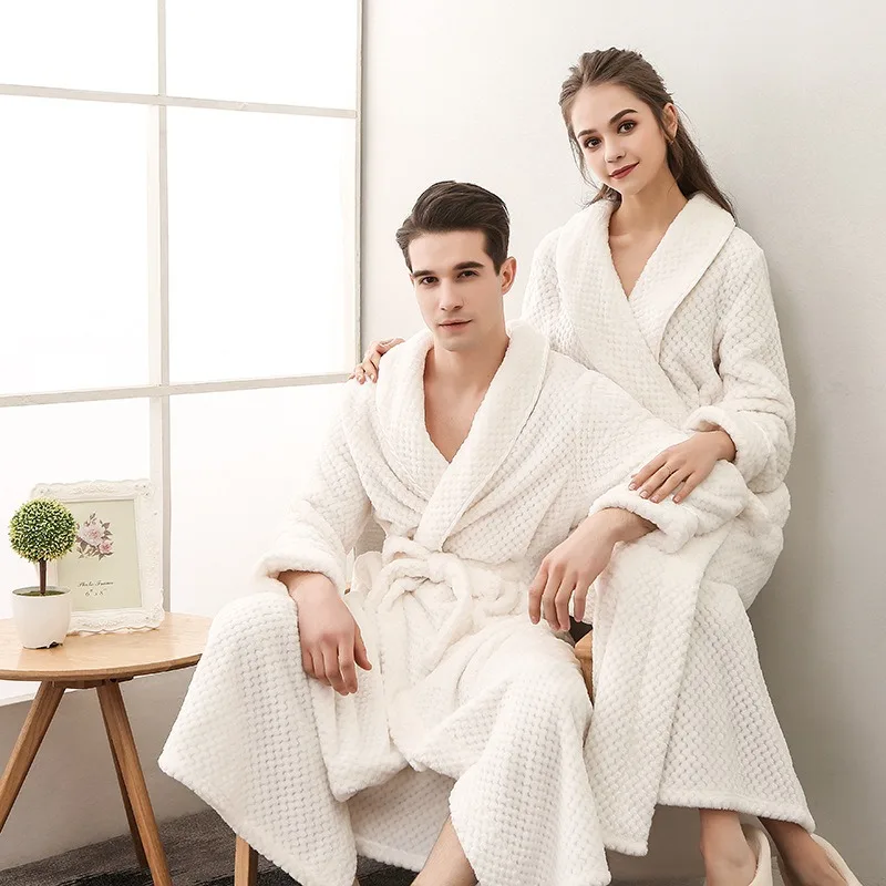 Fashionable Loose Couple Medium Thick Large Bathrobe Autumn and Winter New Casual Extended Pajamas