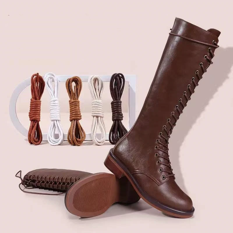 Super Long Custom Made Boots Laces Boots Tooling Leather Shoes Black Lengthened Extra Long Women's Waxed Round Rope Laces