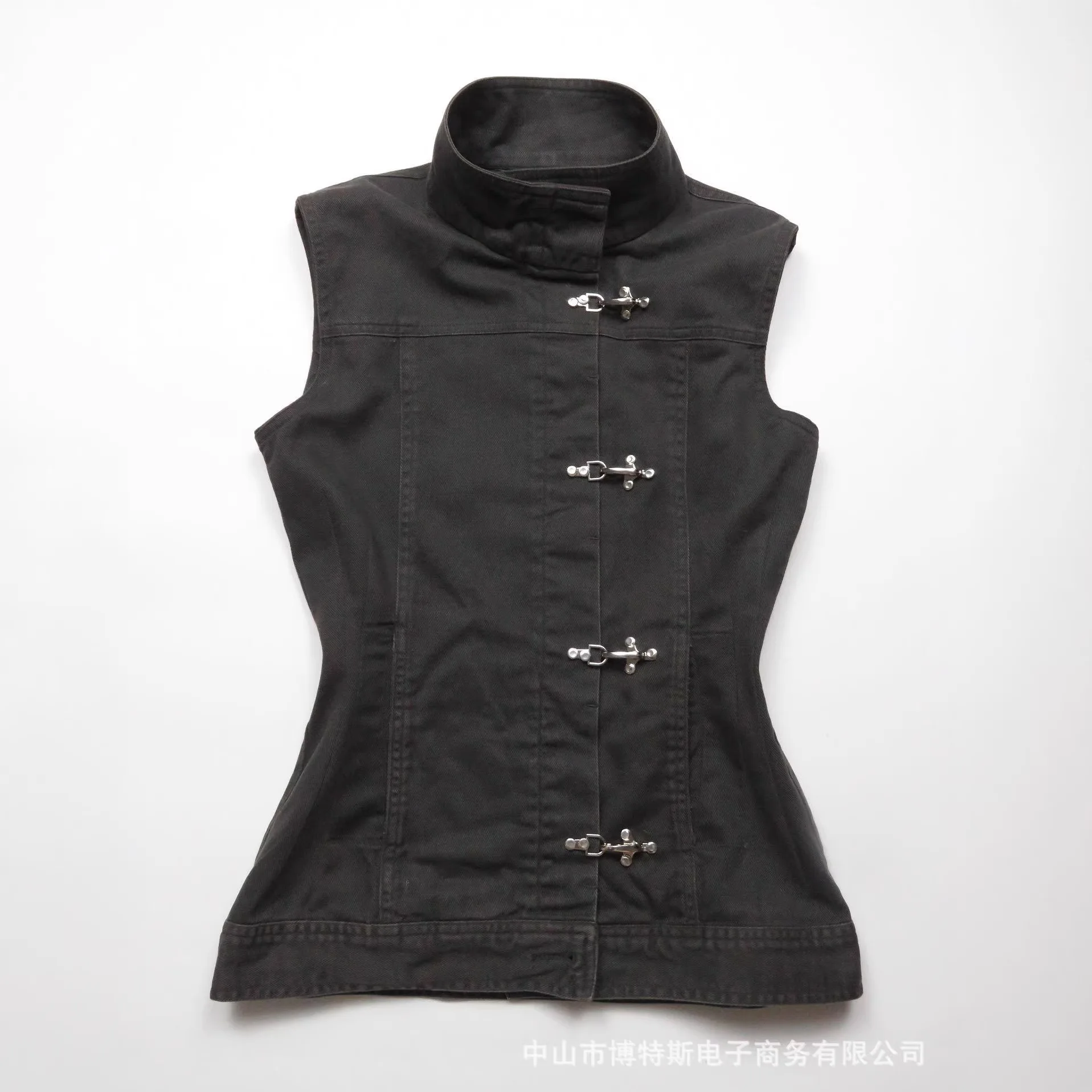 

New new Chinese retro design single-breasted stand-up collar sleeveless sweet cool women's vest top
