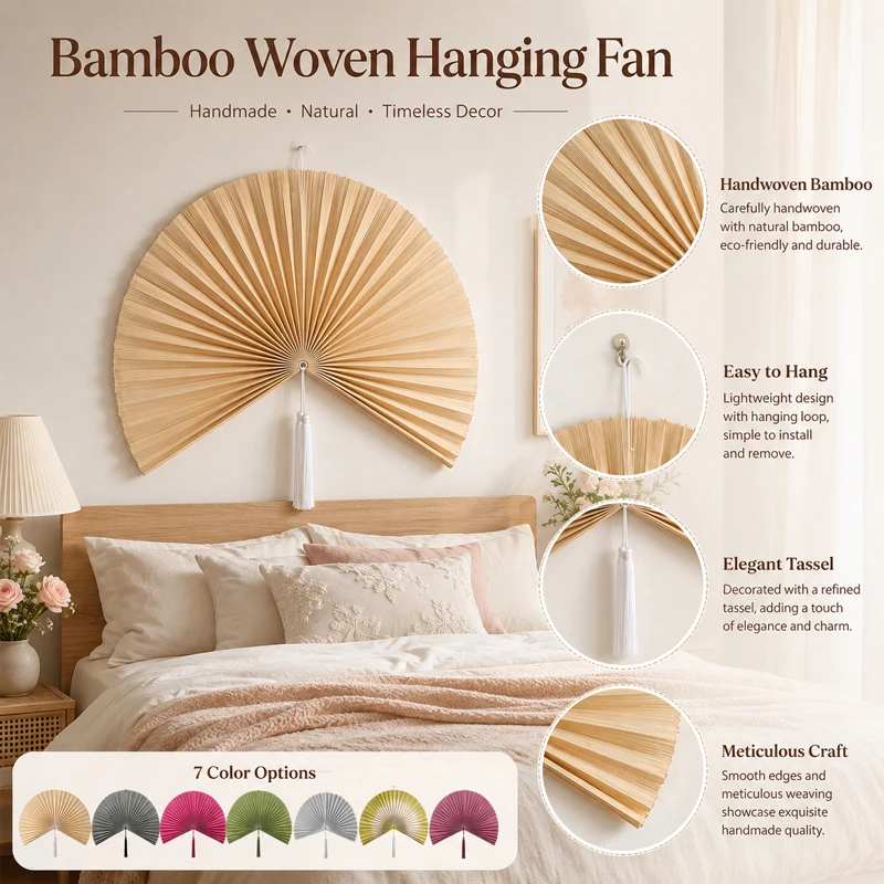 Oversized New Chinese Bamboo Hanging Fan Restaurant Hotel Tearoom Wedding Fan Creative Home Wall Decoration Fan with Tassels