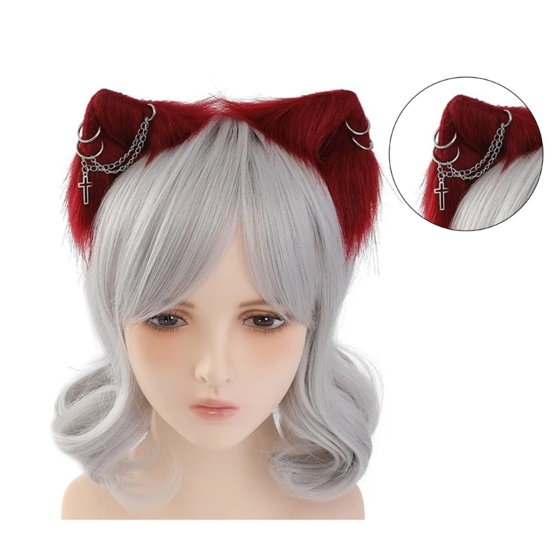 Wolf Ears Headbands with Earring Masquerades Halloween Headwear Party Costume