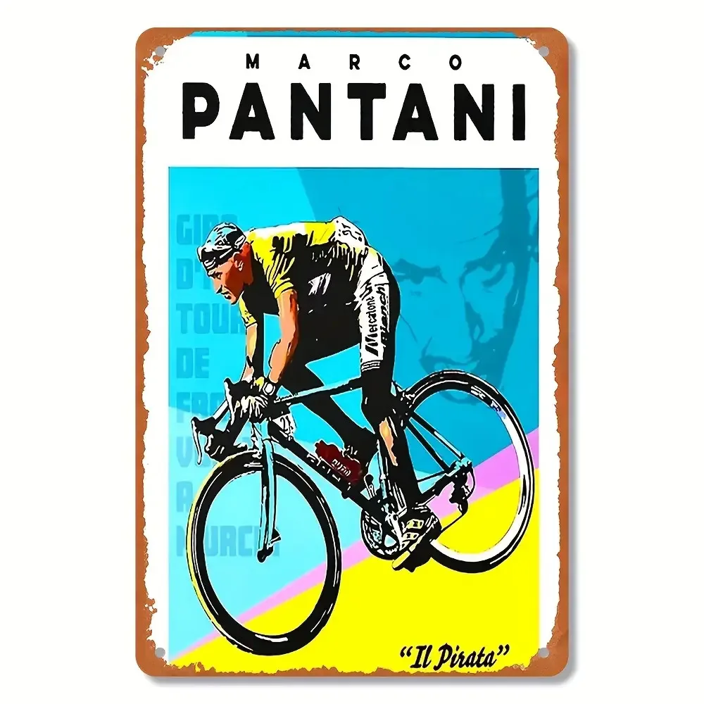 Vintage Marco Pantani Metall-Fahrradschild, 20,3 x 30,5 cm, Retro-Fahrrad-Wandkunst für Home Bar Cafe Decor