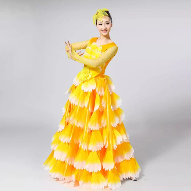 Damen Spanisches Flamenco Stierkampf-Kleid, Eröffnungstanz, Großer Schwung, Blütenblatt-Design, Klassische Kleider, Bühnentänzerin, Performance-Rock, Kostüm – Detail 17
