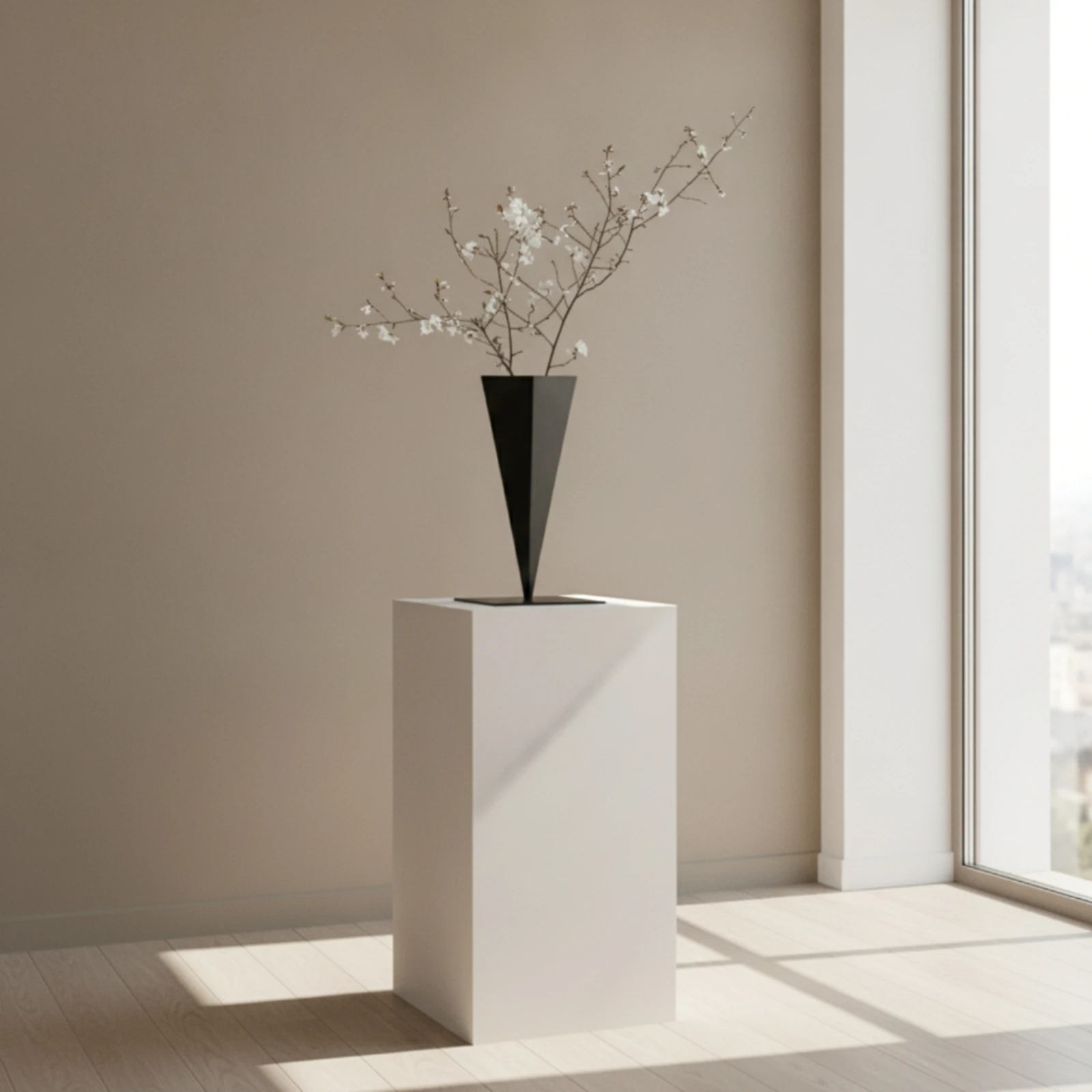 Iron Vase with Square Base Slender Triangular Vase Flower Holder Tapered Vessel Sculptural for Minimalists, Living Room