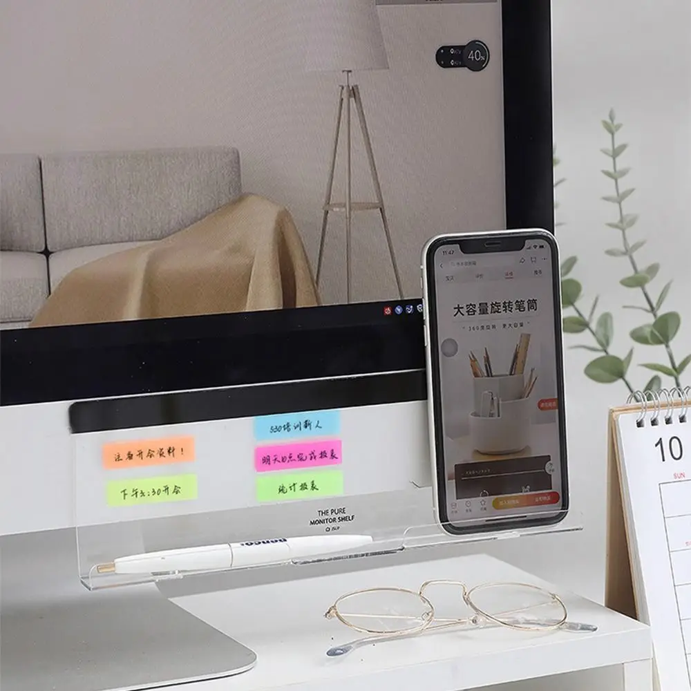 Acrílico transparente Desktop Storage Rack, Multifuncional Desk Organizer, Side Storage, Monitor, Mensagem, Memo Board