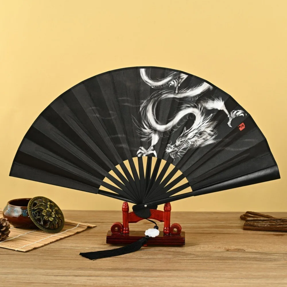 8 Inch Plastic Fan with Fringe Pendant Ancient Style Overbearing  Male Style Hanfu Dance Silk Cloth