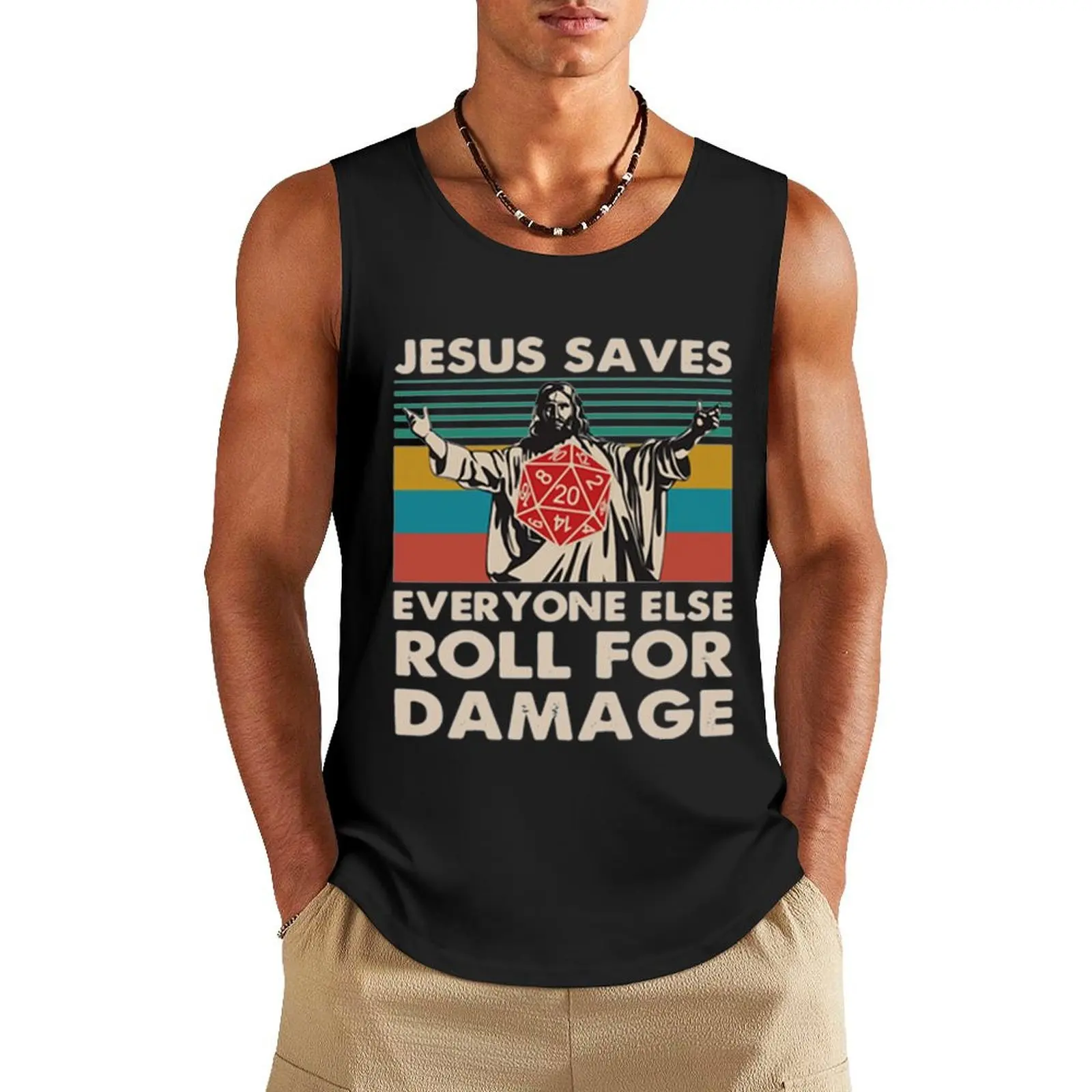 Jesus Saves Everyone Else Roll For Damage shirt Tank Top clothes for men summer Men's gym t-shirt vest men Male clothes