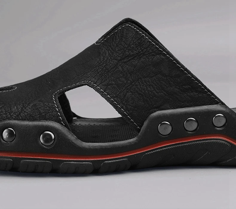 Sommer Männer Hausschuhe Aus Echtem Leder Atmungsaktive Clogs Sandalen Strand Klassiker Leder Rutschen Outdoor-Flip-Flops Plus Größe Männer Schuh – Detail 5