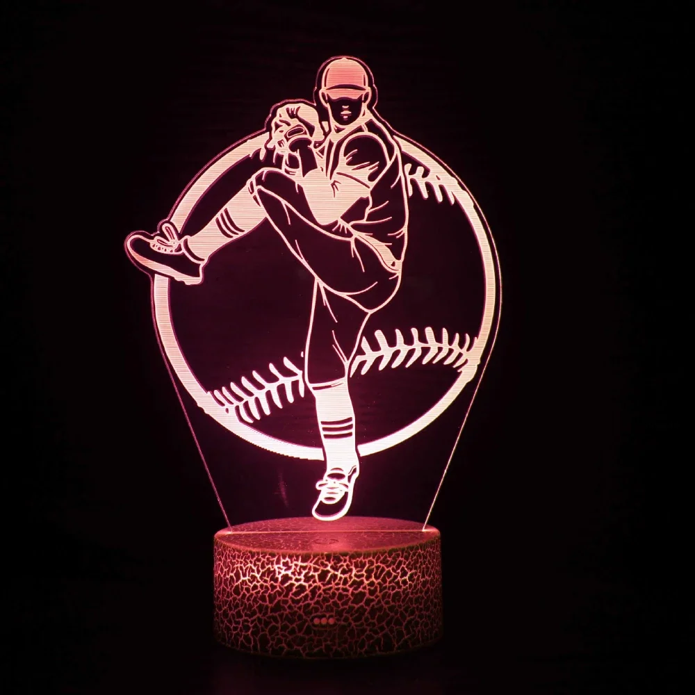 Nighdn Baseballer Figure Night Light for Kids Room Acrylic 3D Illusion Lamp LED Nightlight Gifts for Boys Girls Baseball Lover