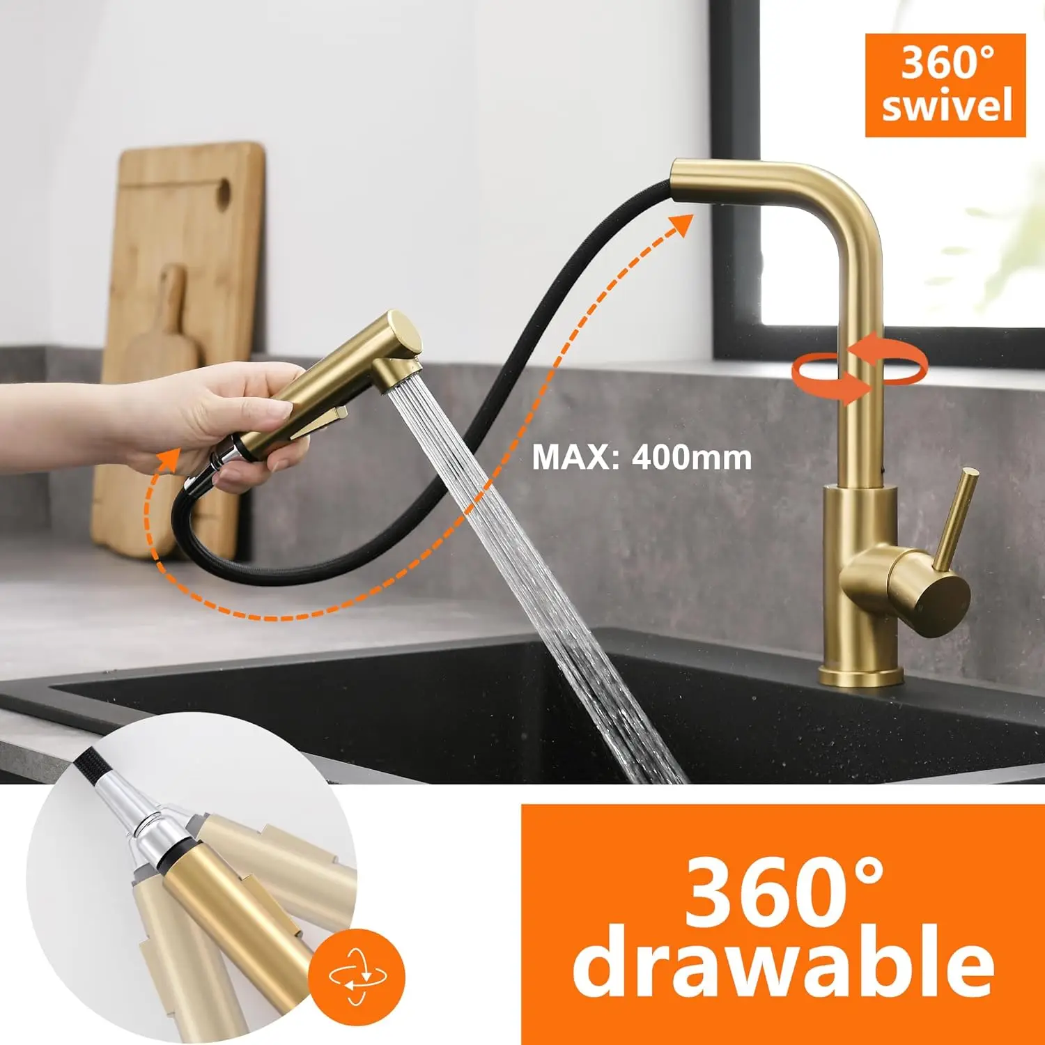 Brushed Gold Touch Kitchen Sink Faucets Hot Cold Pull Out Kitchen Sink Mixer Tap Stainless Steel Touch on Kitchen Faucets