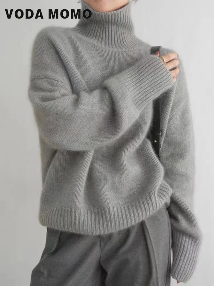 Turtleneck Sweater 2024 New Korean Style Fashion Cashmere Pullover Warm Women Pullover Knitted Basic Loose Full Sleeve Sweaters