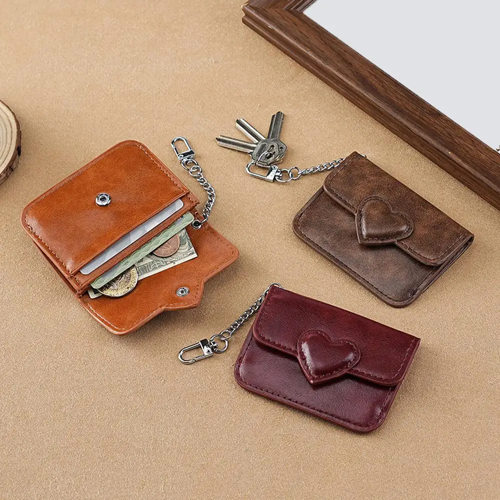 

Мини-кошелек из искусственной кожи, модный держатель для нескольких карт с пряжкой в форме сердца, легкий маленький мешочек для денег с высококачественной молнией