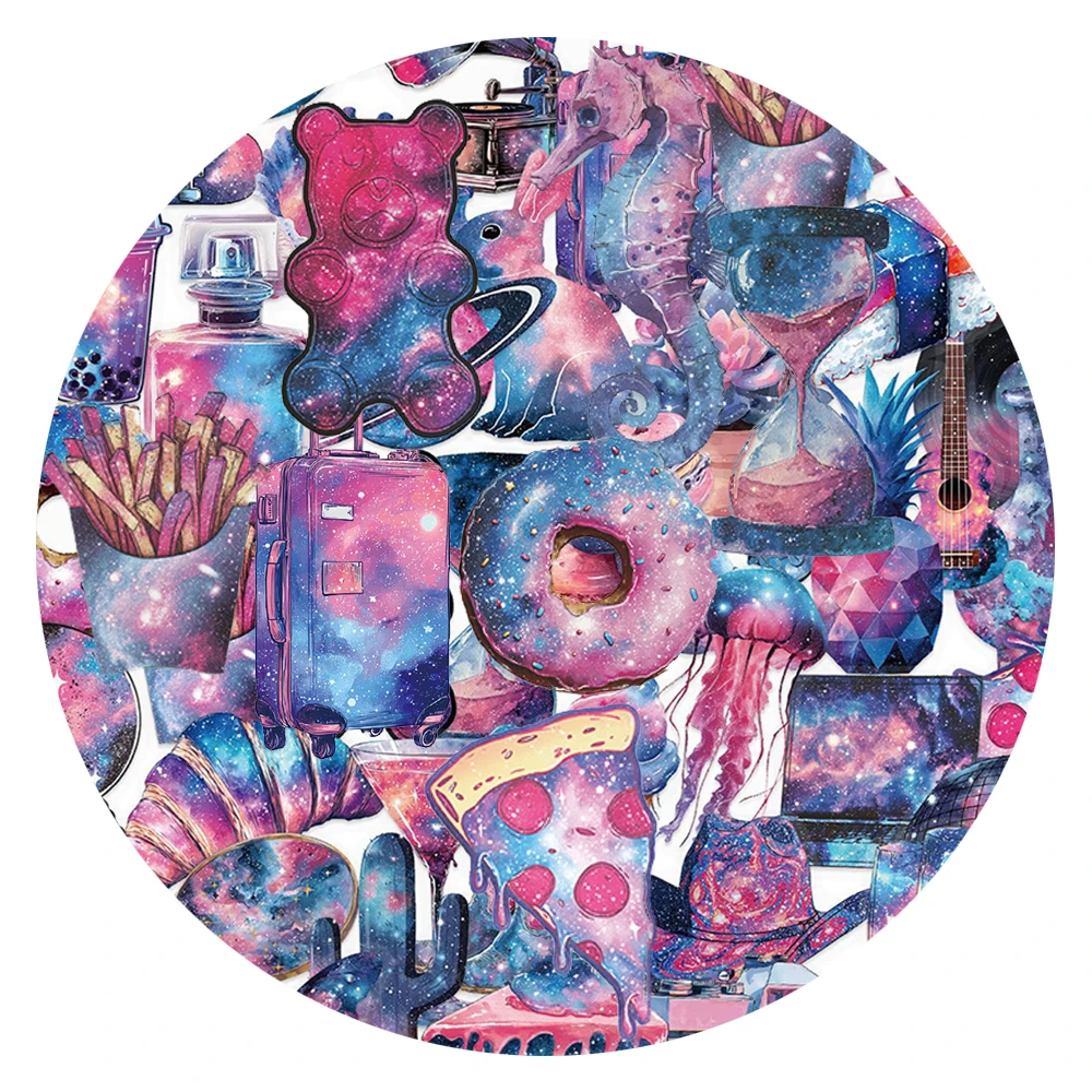 

10/30/50pcs Cartoon Starry Sky Colorful Object Stickers Aesthetic Decals Water Bottle Laptop Phone Transparent Sticker Packing