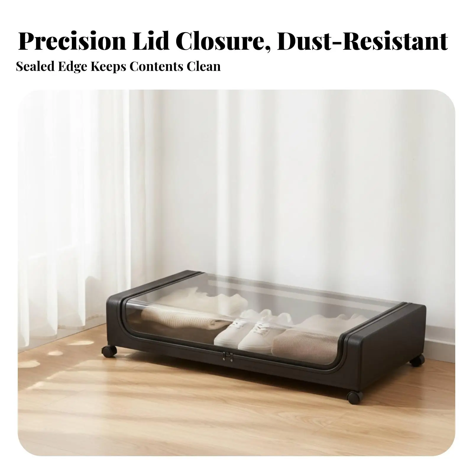 Rolling Underbed Storage Container with Side Handle Clear Top for Shoes Blankets Low Clearance Box