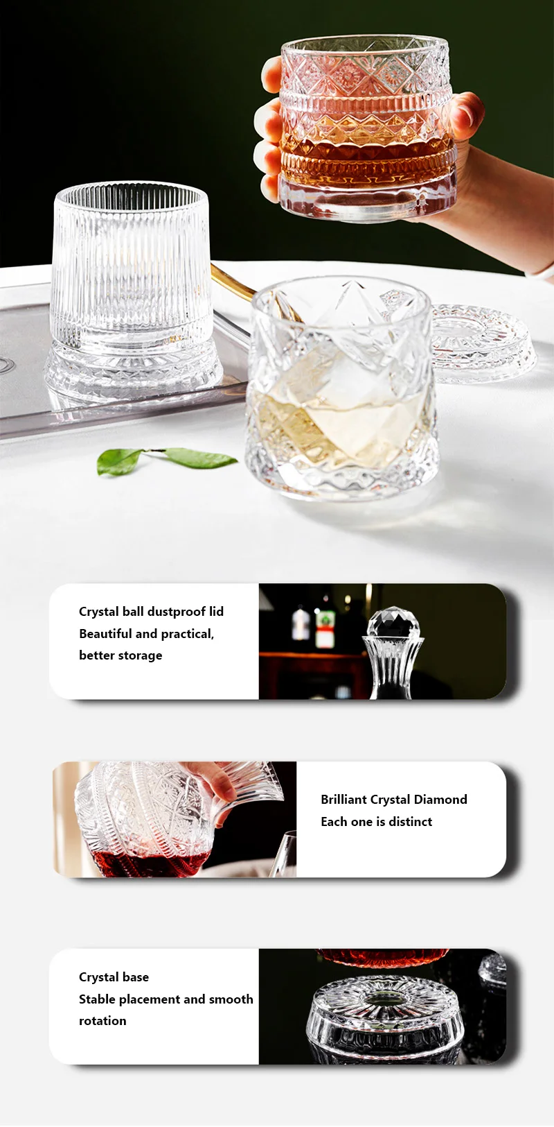 DEOUNY European Star Diamond Rotating Wine Decanter with Advanced Creative Home Beer Glass and Whiskey Glass Set