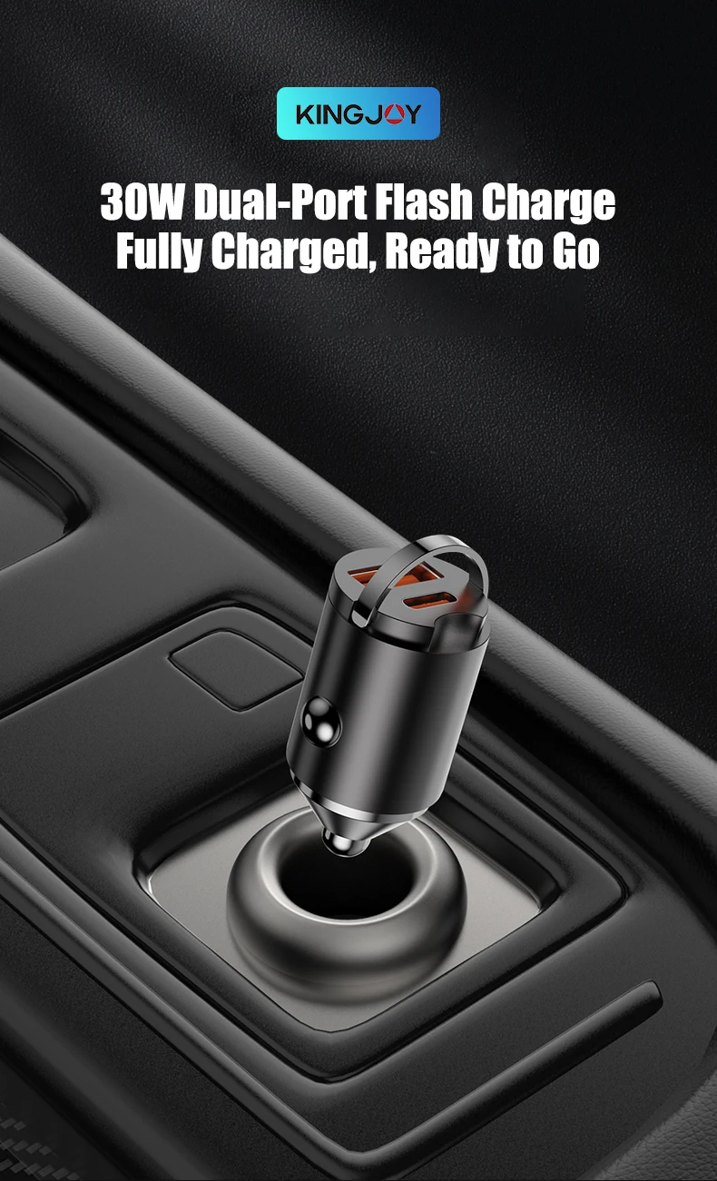 

QC3.0 PD Mini Pull Ring Car Charger Lighter Dual Interface Fast Charging USB Type-C Car Charger for Xiaomi,Samsung,Huawei,iPhone
