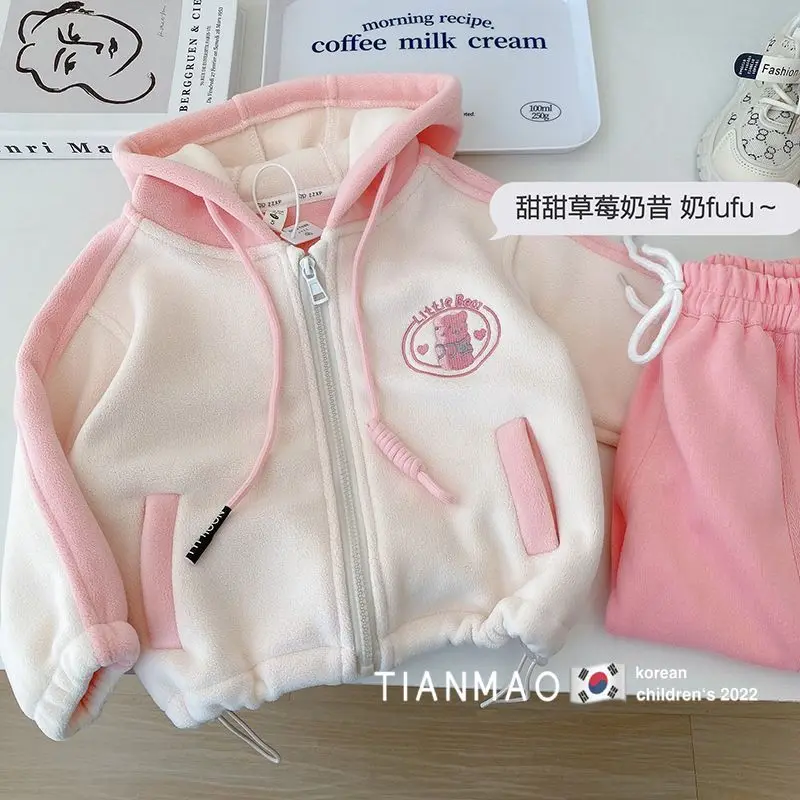 

Girls' Autumn and Winter Suit Fleece-Lined Thickening Exercise Leisure Warm Two-Piece Fashion 2022 New Hoodie