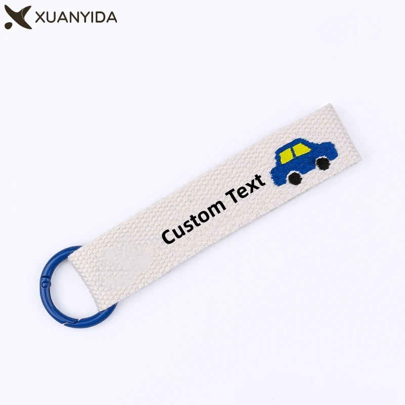 Customized Embroidered Keychain Name Tag Personalized Name Label Text Custom For Children Kindergarten Anti-lost Keyrings Gifts