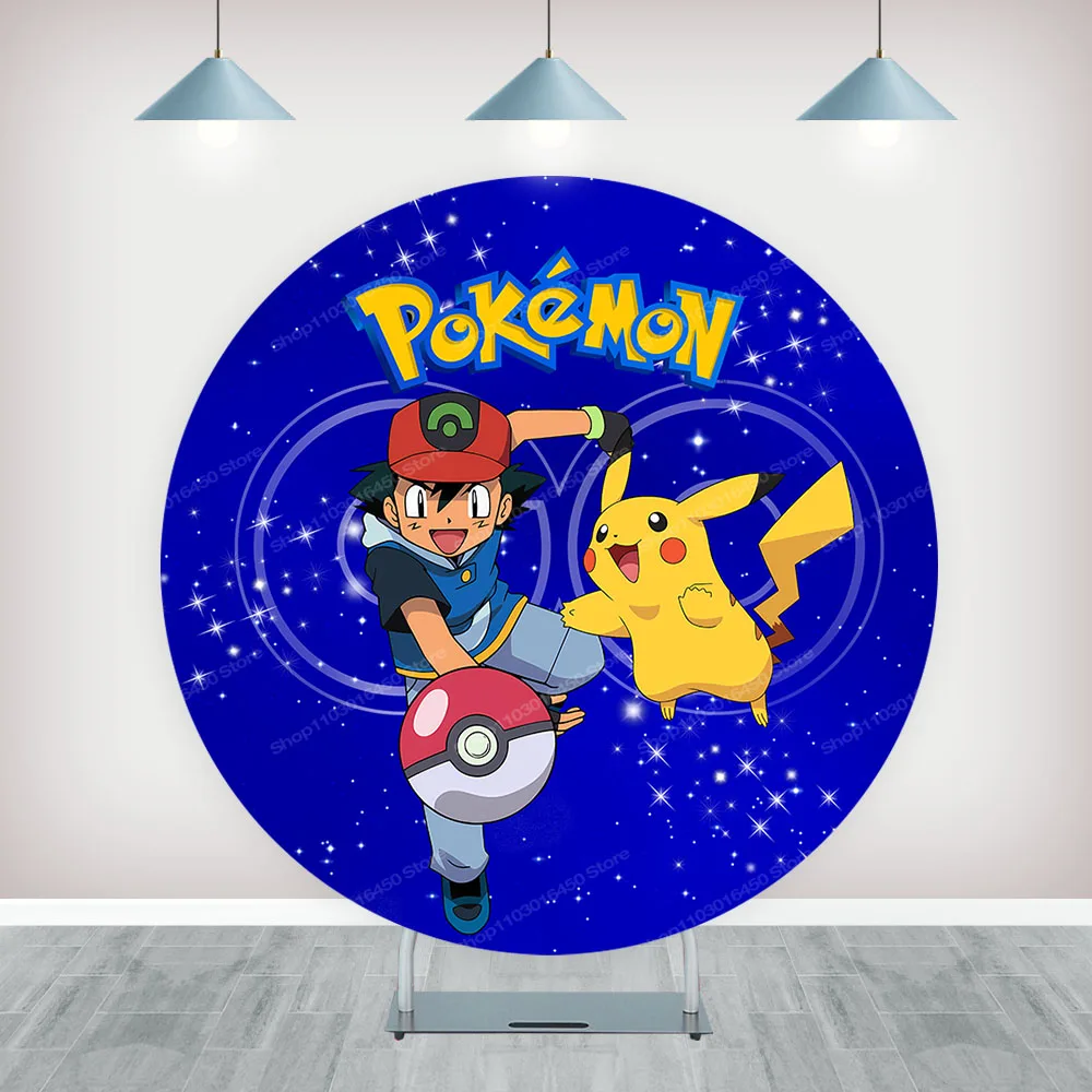 Toile de Fond Ronde Thème Pokémon, Cercle artificiel astique, Pikachu, Dessins Animés Mignons, ixd'Anniversaire, Accessoires de Décoration