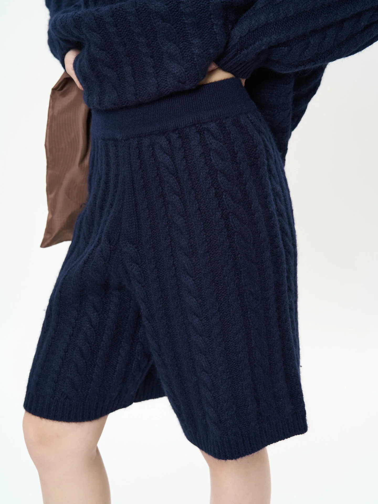 High Waist Cable Knitted Shorts Women Rabbit Wool Blended Knits