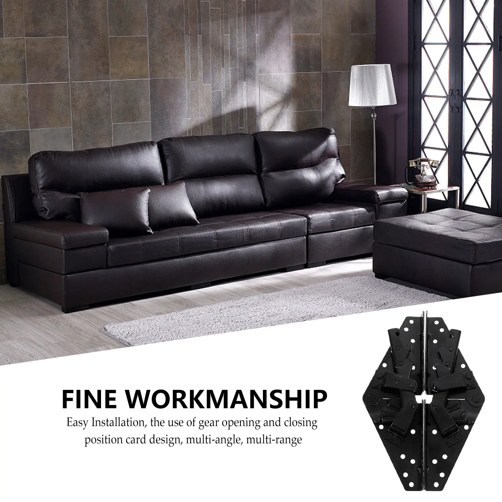 2Pcs Black Sofa Bed Hinge Folding Sofa Accessory Self-Locking Support Hinge Adjustable Furniture Ratchet Joint Mechanism