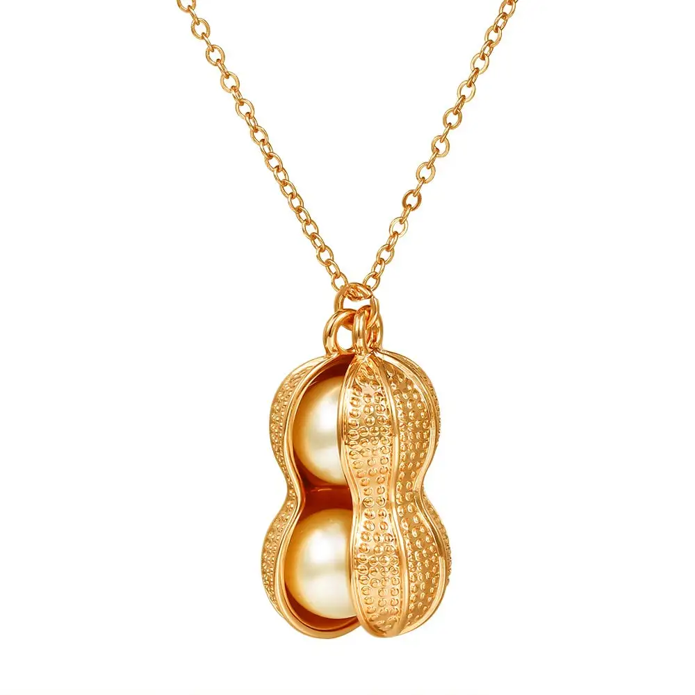 

Dainty Rose Gold Nuts Pendant Handmade Pearl Peanut Statement Prom Accessories