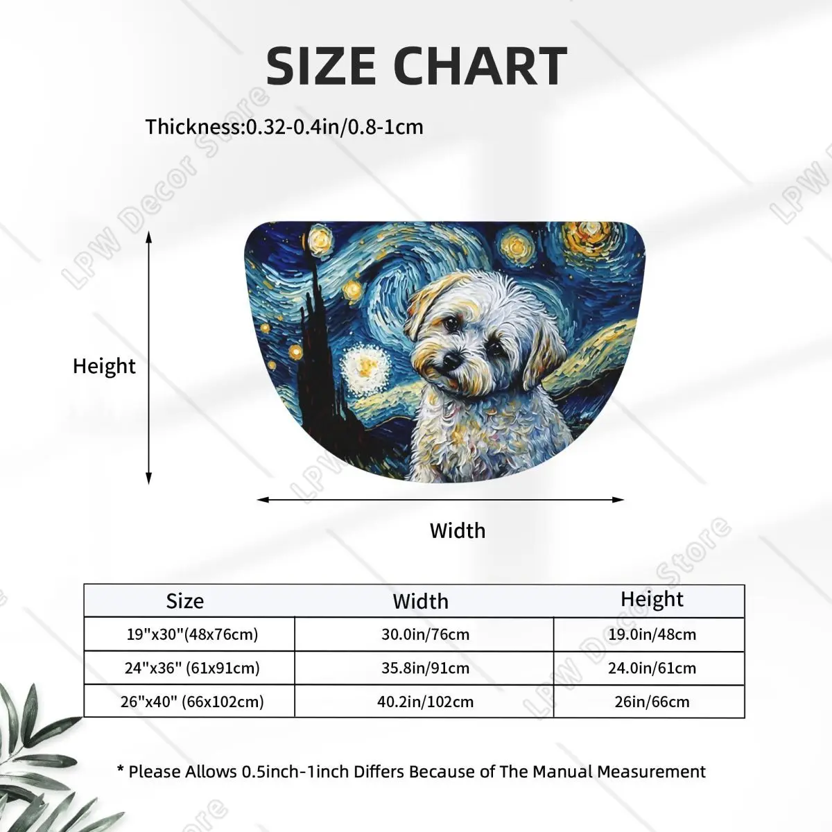 Maltese Terrier Puppy Starry Night Soft Flannel Half Round Doormat Non Slip Bathroom Mat Absorbent Floor Carpet for Living Room